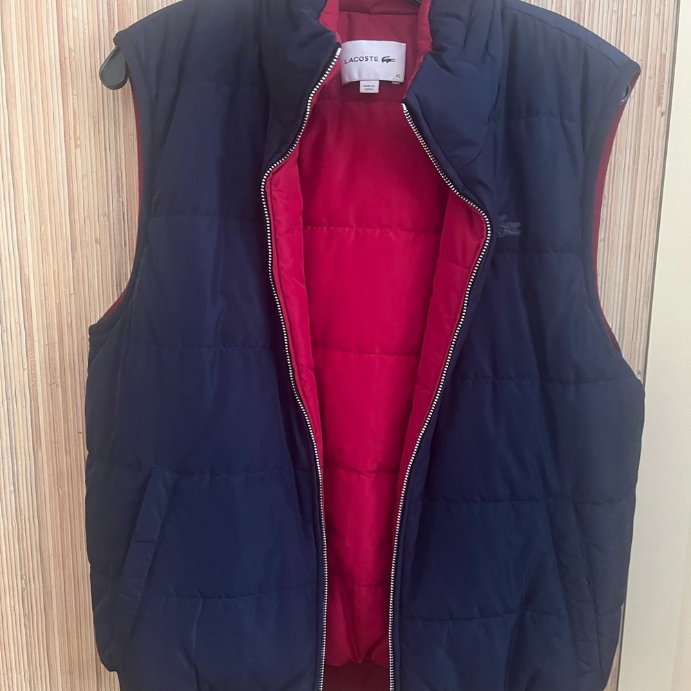 Lacoste Women's Navy Quilted Vest with Red Lining